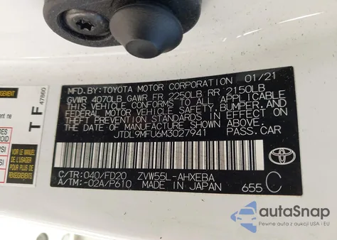 2021 Toyota Prius Le Awd-E из США, поврежденный, VIN JTDL9MFU6M3027941